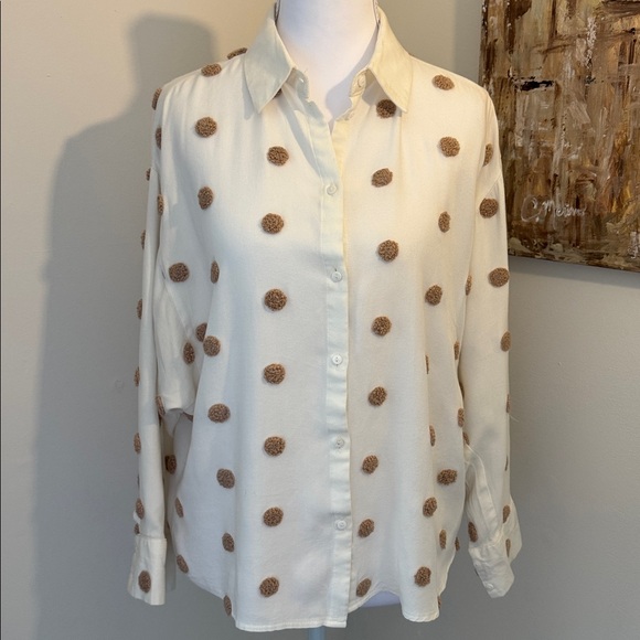Zara Polka Dot Button Front Blouse White Size XS - Picture 1 of 5